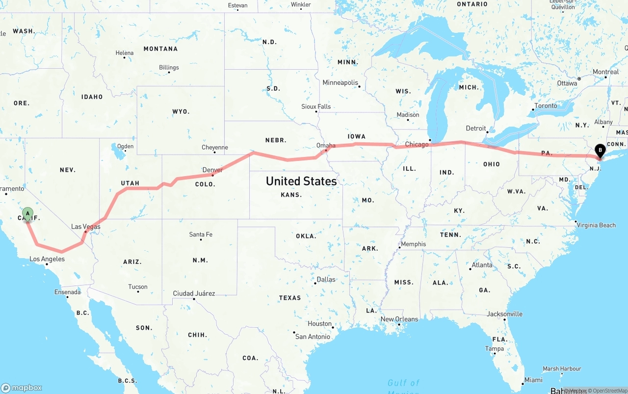Shipping route from Fresno to Port of New York