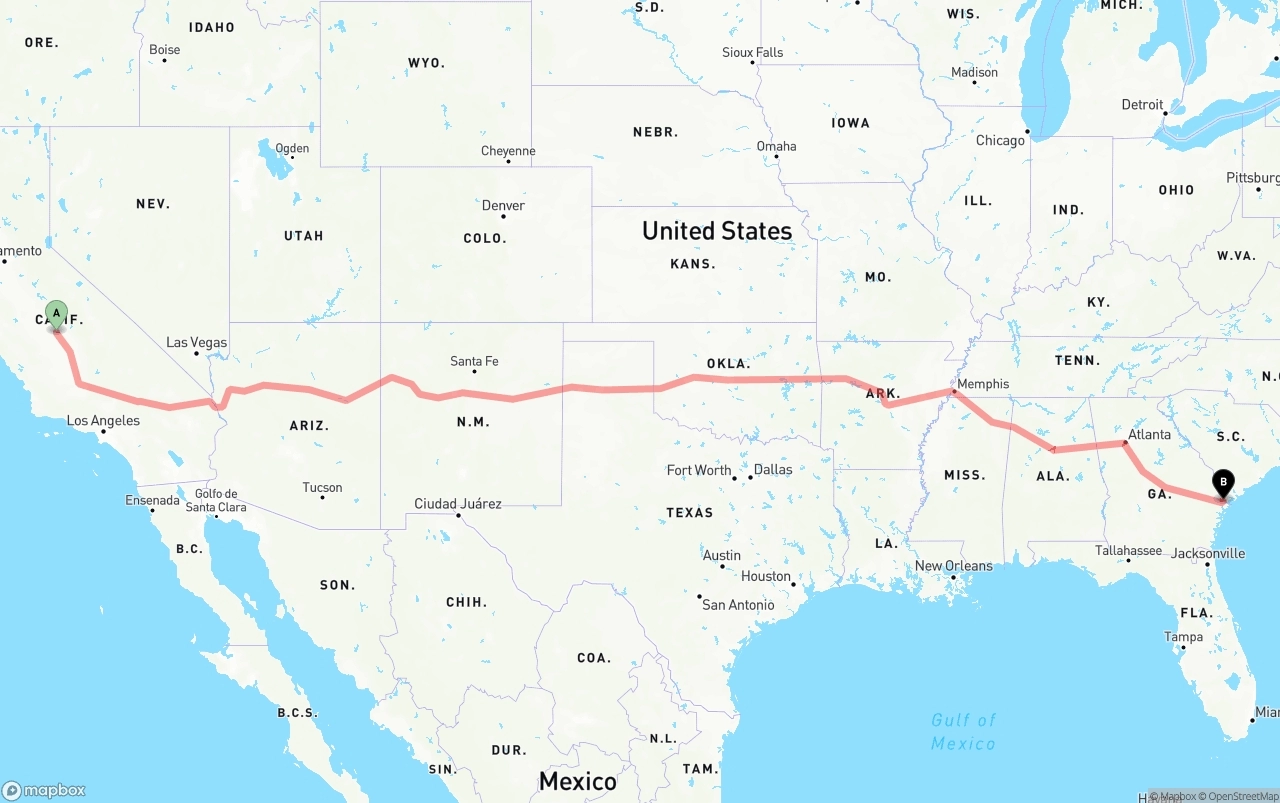Shipping route from Fresno to Port of Savannah