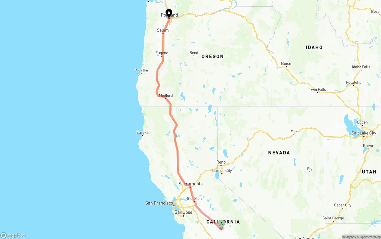 Shipping route from Fresno to Portland