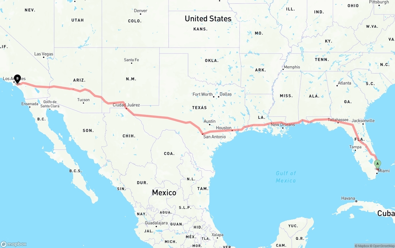 Shipping route from Ft. Lauderdale to Anaheim