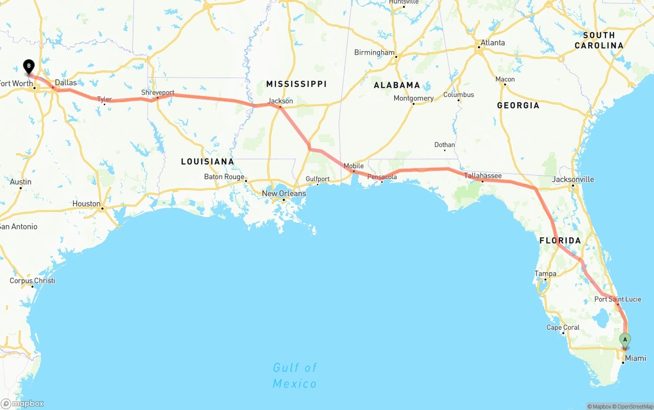 Shipping route from Ft. Lauderdale to Aurora