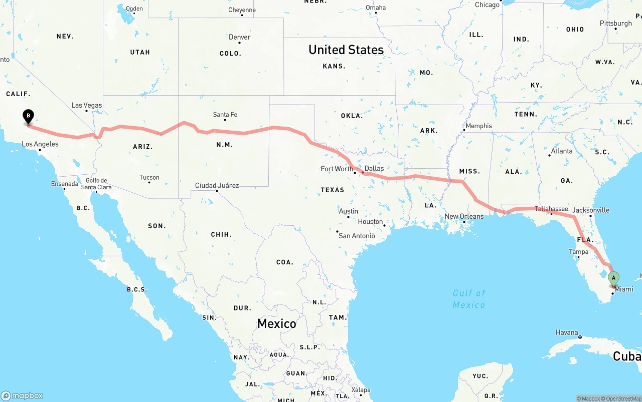 Shipping route from Ft. Lauderdale to Bakersfield