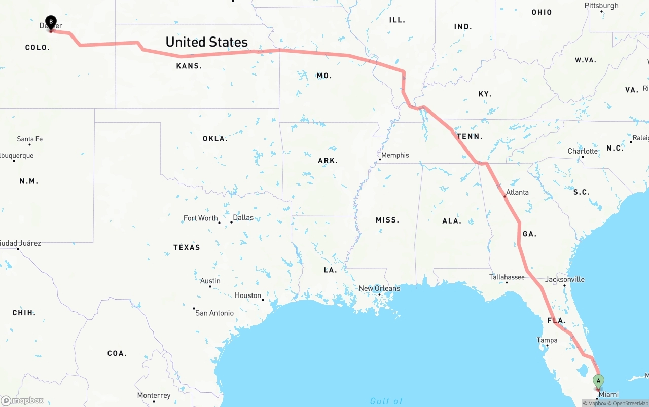 Shipping route from Ft. Lauderdale to Denver