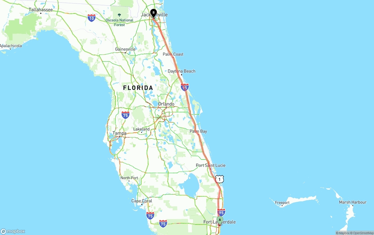 Shipping route from Ft. Lauderdale to Jacksonville