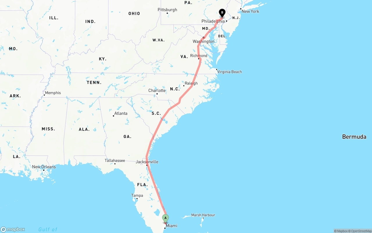 Shipping route from Ft. Lauderdale to Phoenix
