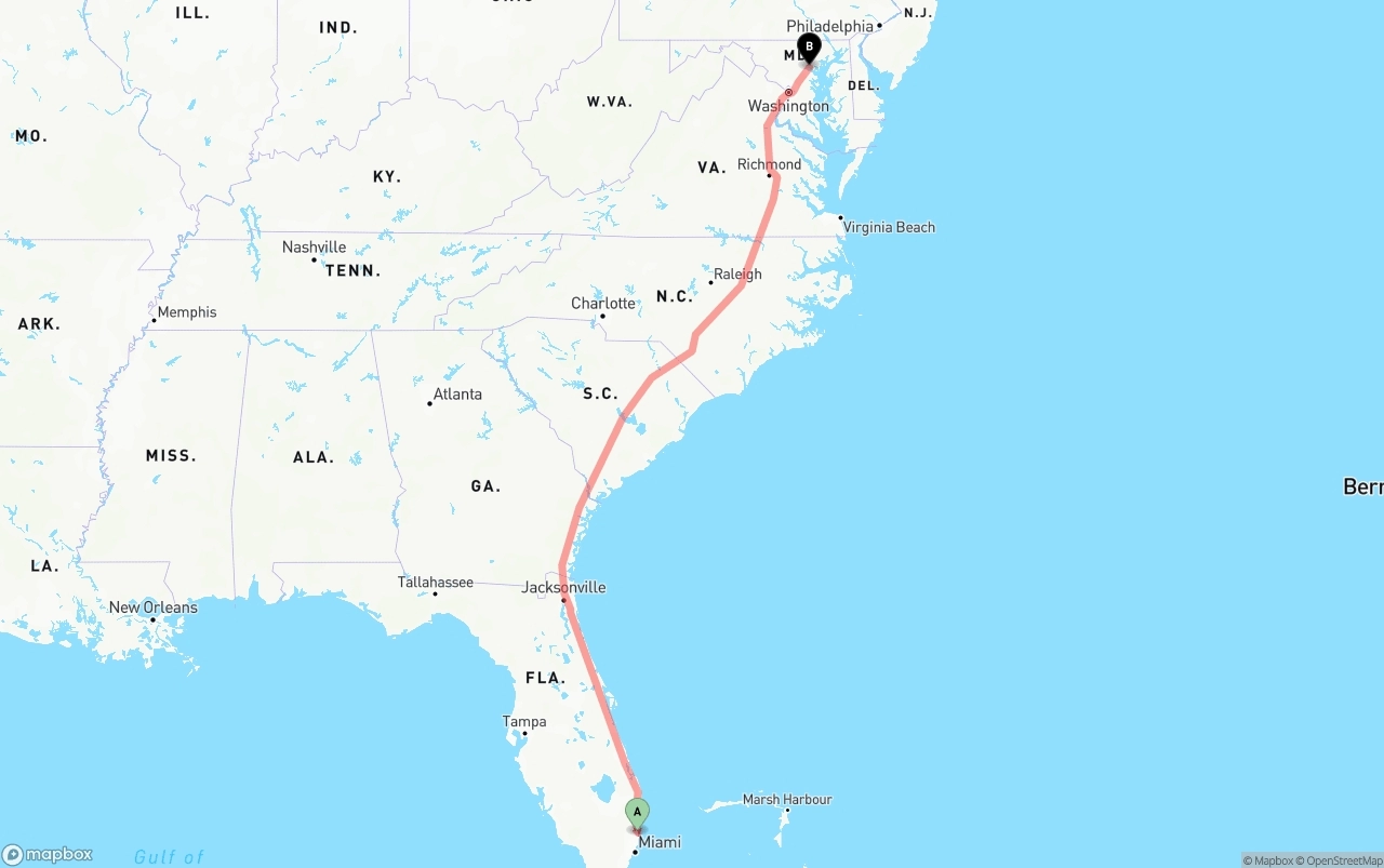 Shipping route from Ft. Lauderdale to Port of Baltimore