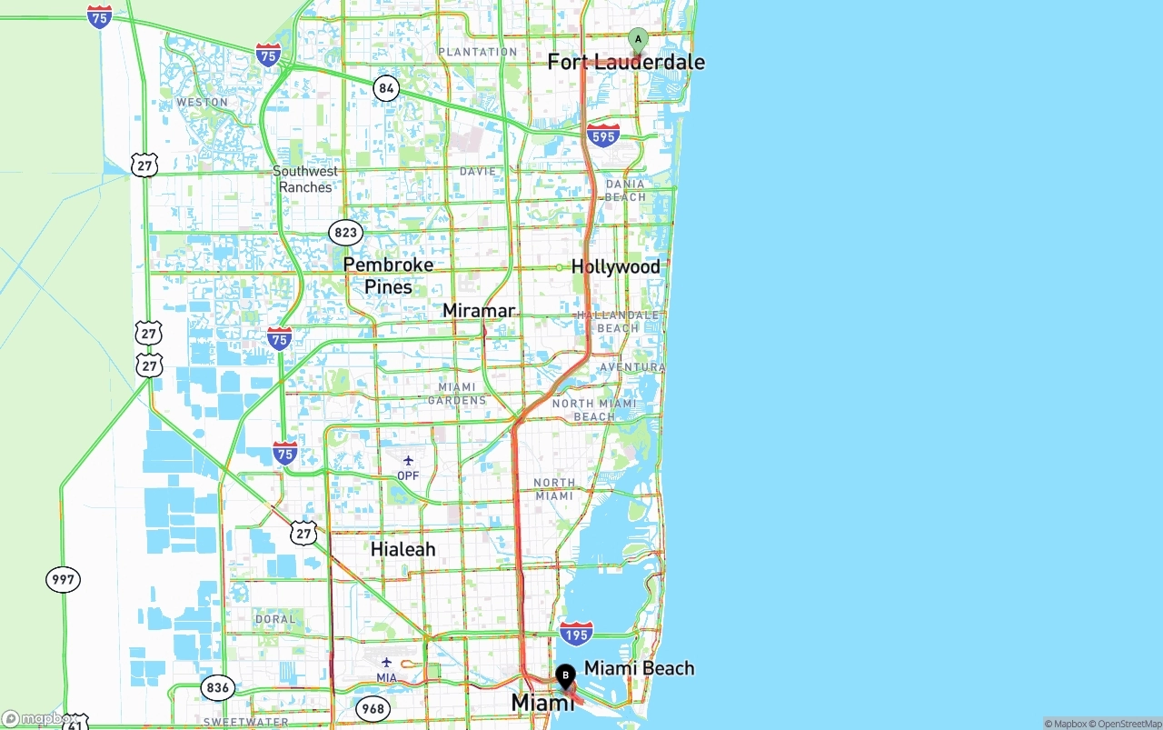 Shipping route from Ft. Lauderdale to Port of Miami