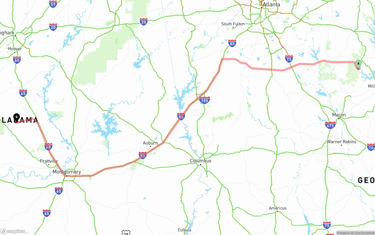 Shipping route from Georgia to Alabama