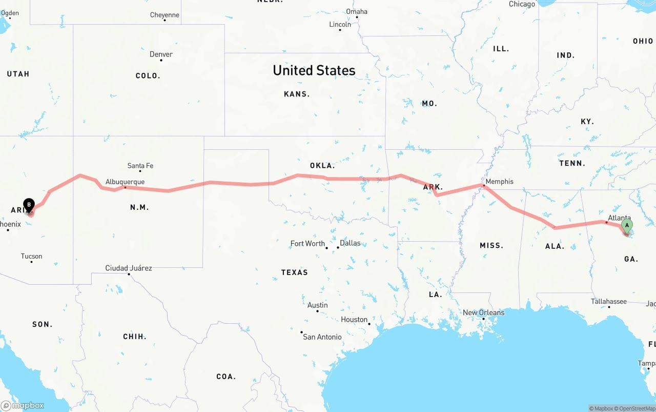 Shipping route from Georgia to Arizona