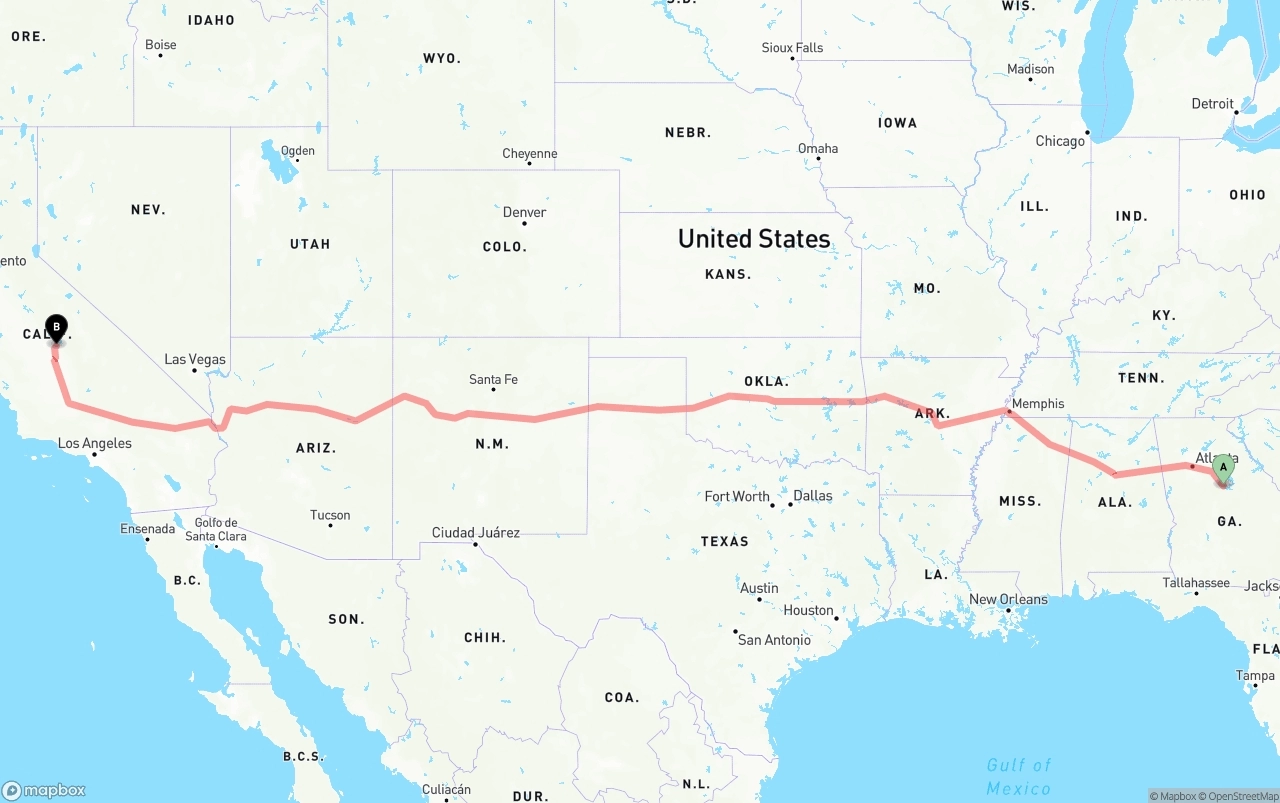 Shipping route from Georgia to California