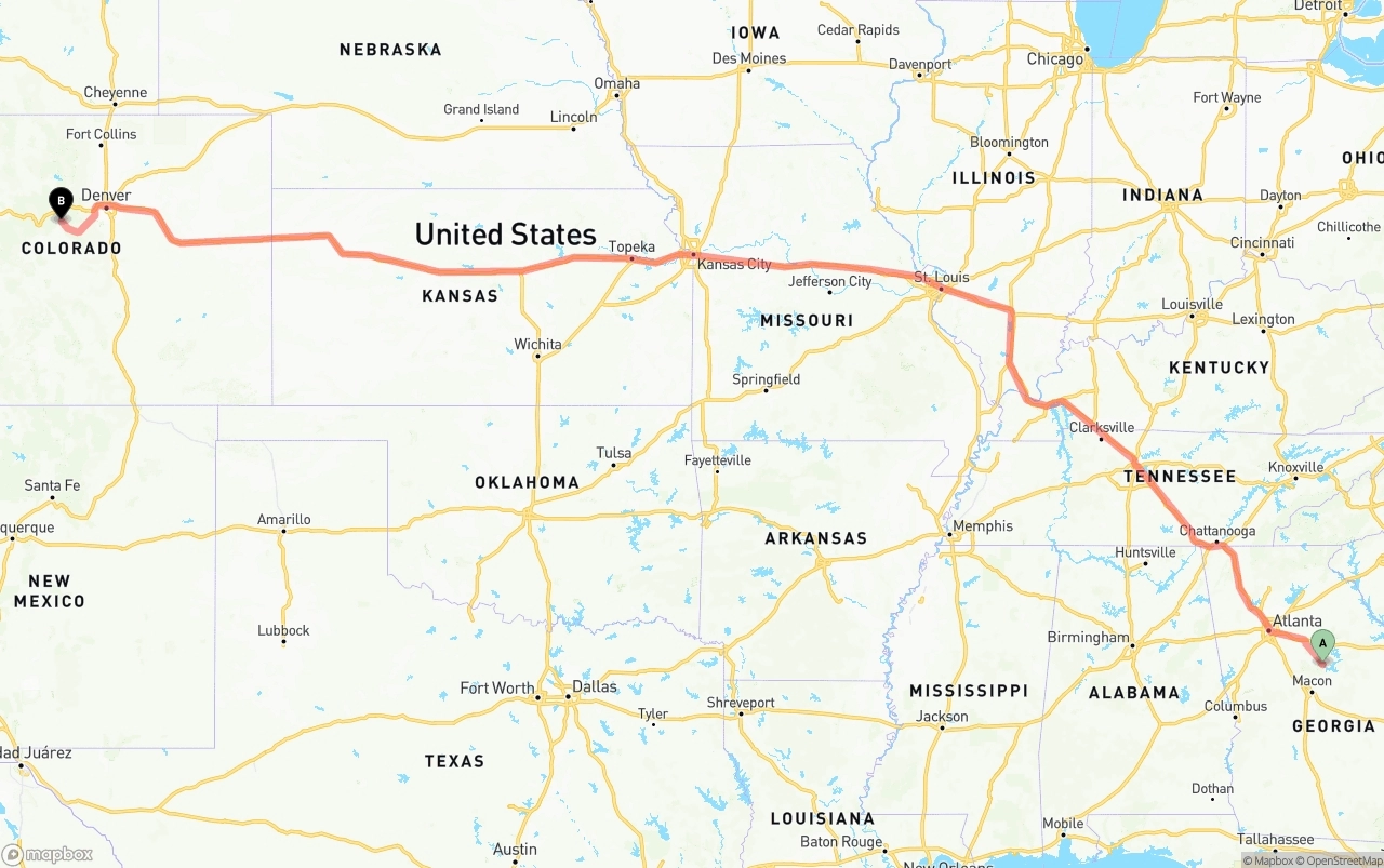 Shipping route from Georgia to Colorado