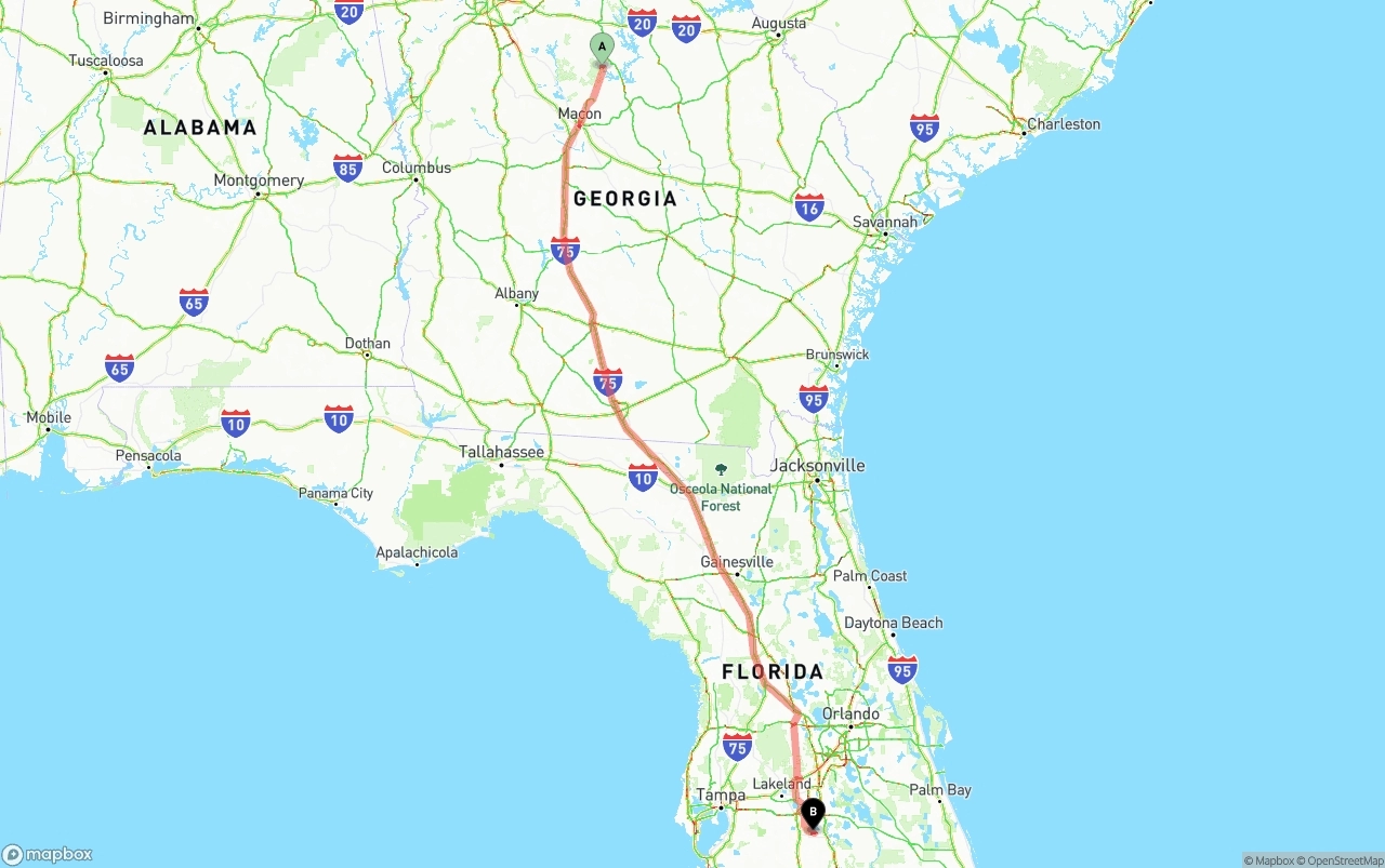Shipping route from Georgia to Florida