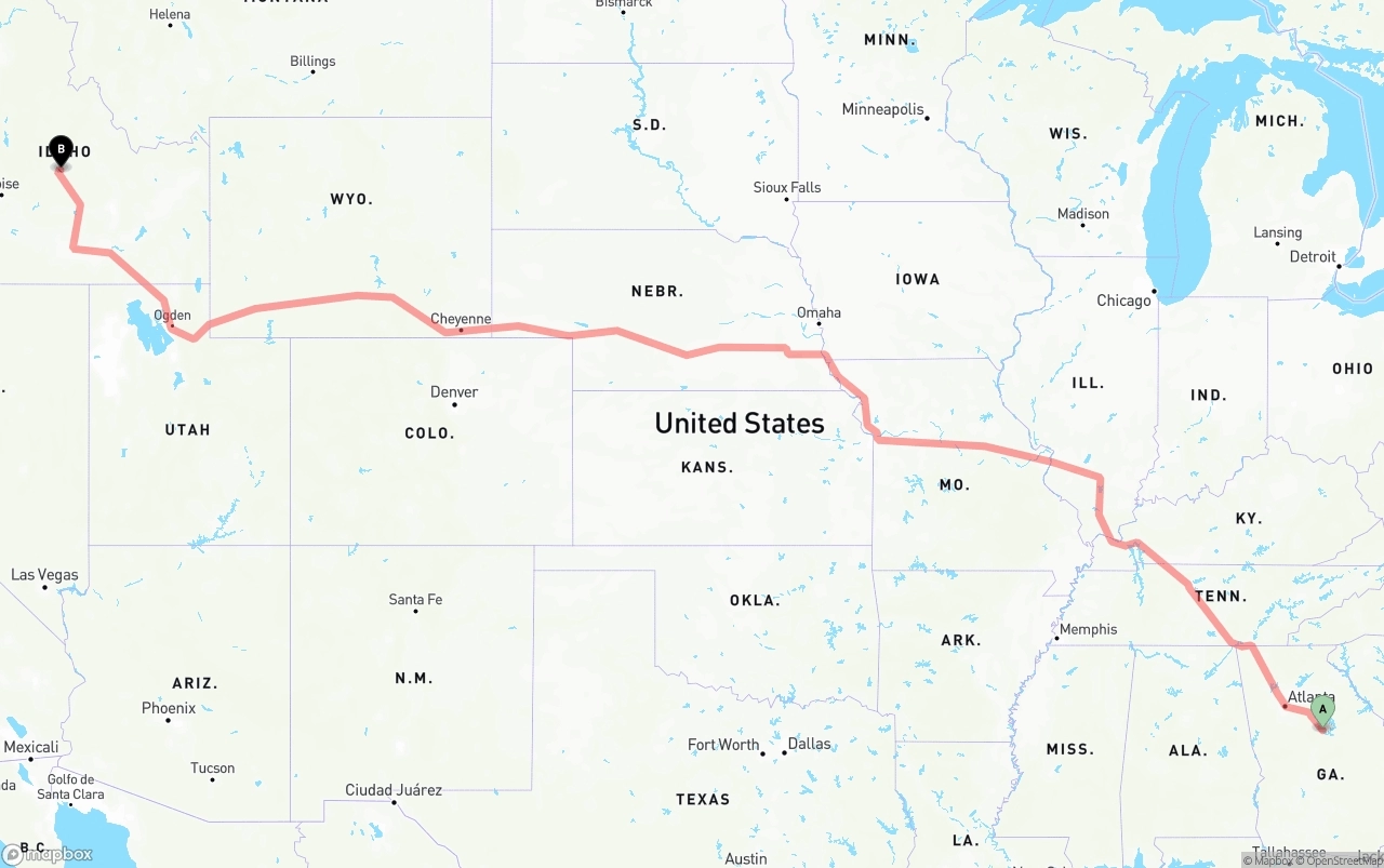 Shipping route from Georgia to Idaho