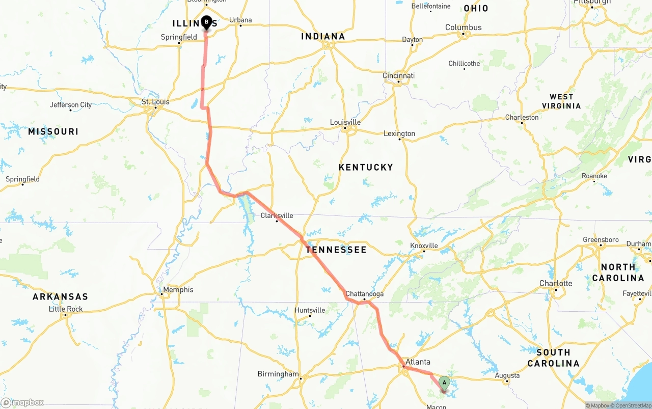 Shipping route from Georgia to Illinois