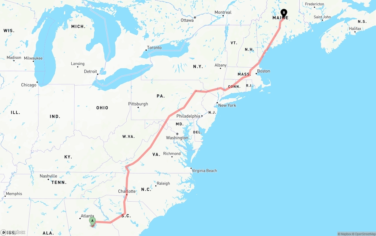 Shipping route from Georgia to Maine