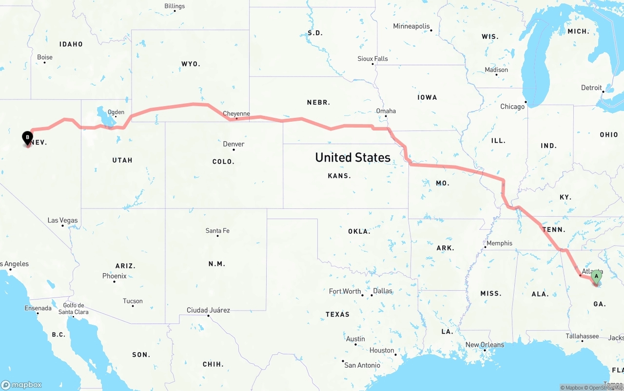 Shipping route from Georgia to Nevada