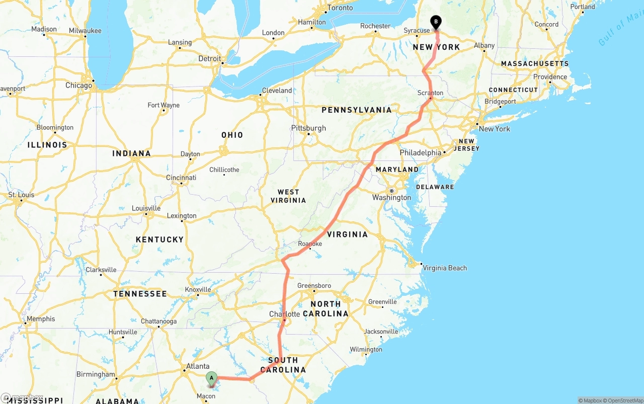 Shipping route from Georgia to New York