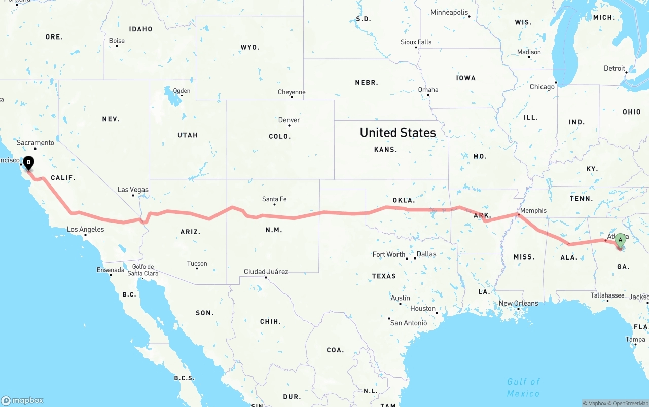 Shipping route from Georgia to Norman Y. Mineta San Jose International Airport