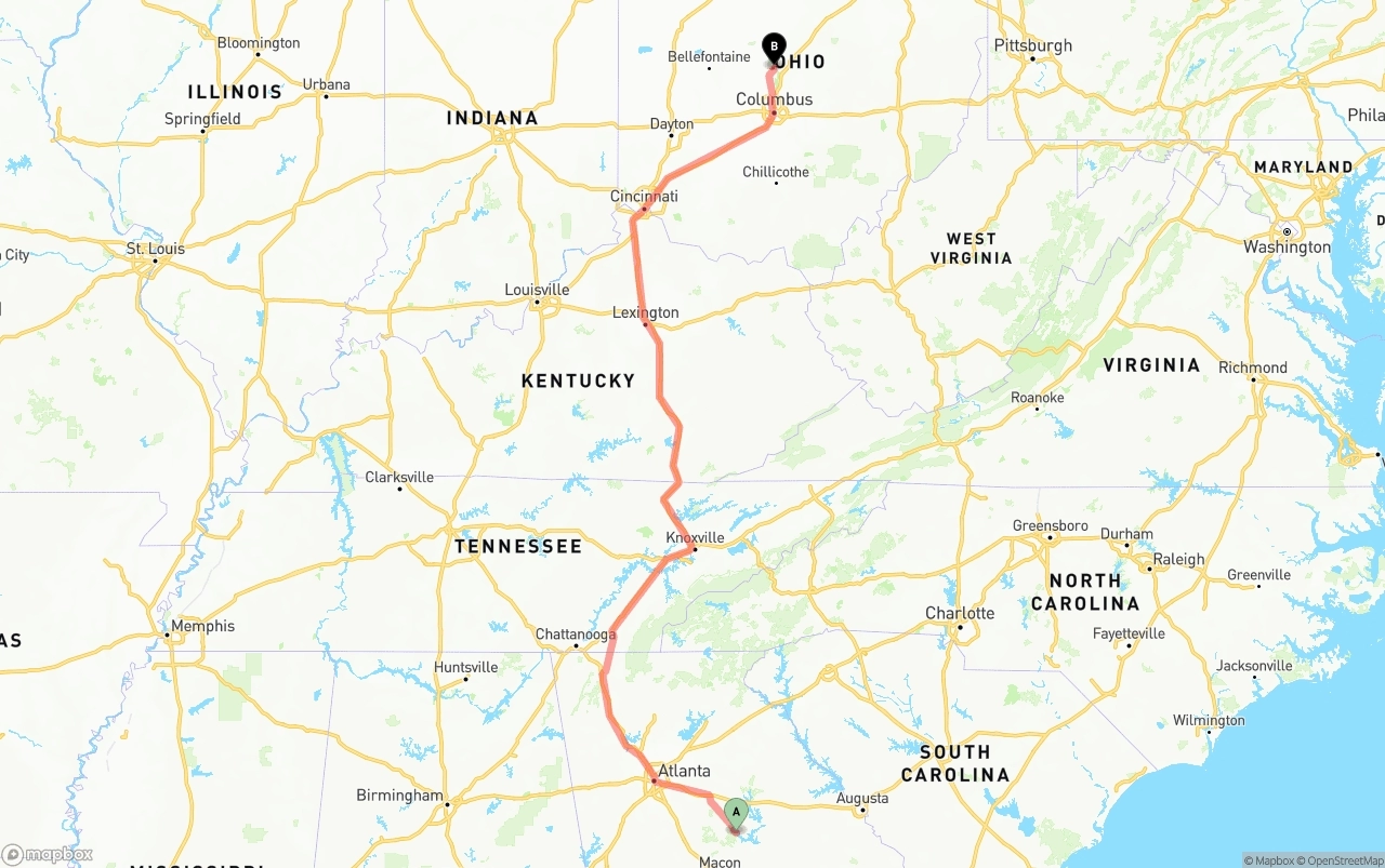 Shipping route from Georgia to Ohio