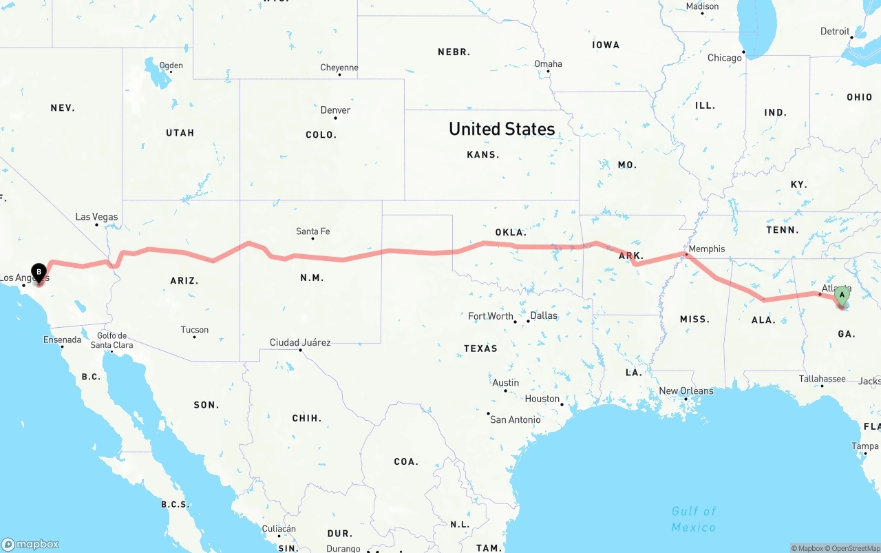 Shipping route from Georgia to Ontario International Airport