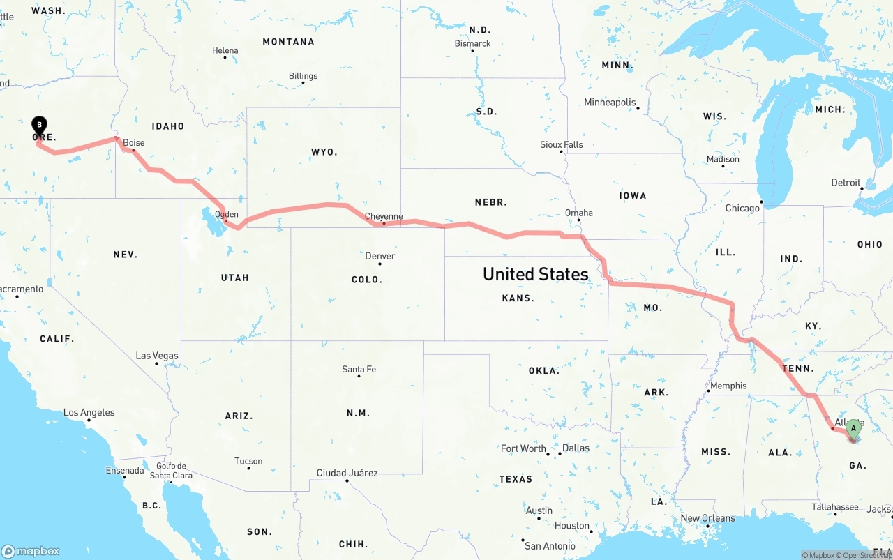 Shipping route from Georgia to Oregon