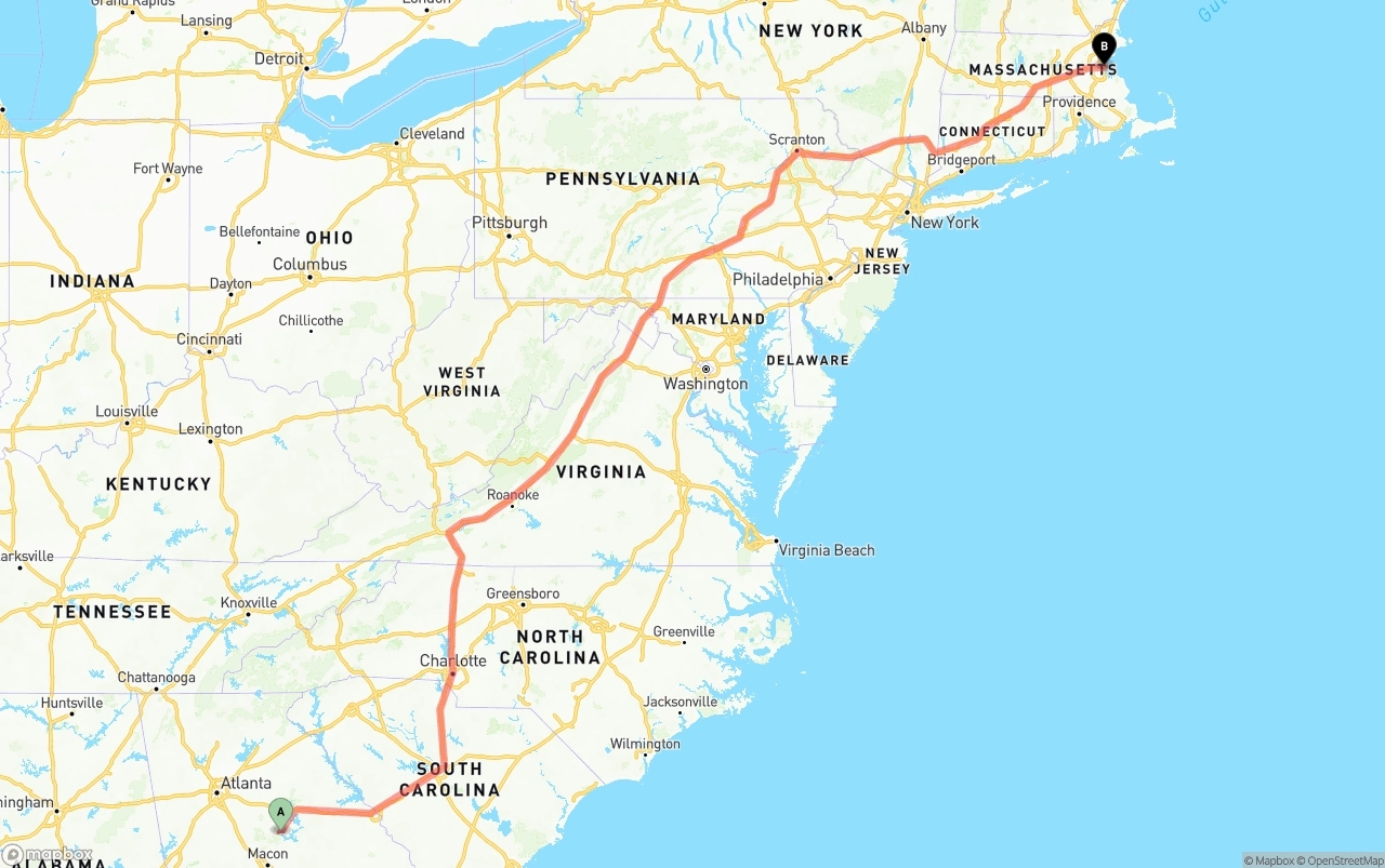 Shipping route from Georgia to Port of Boston