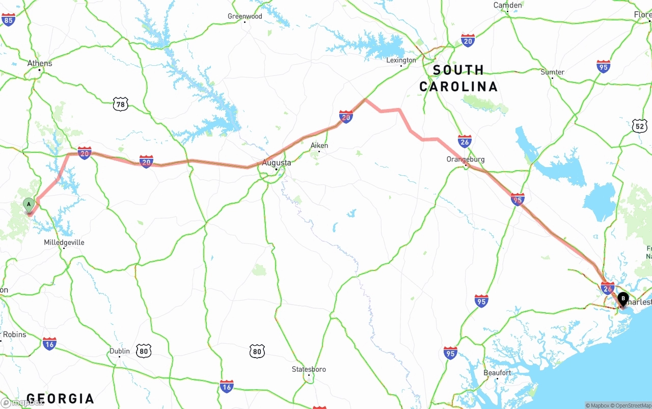 Shipping route from Georgia to Port of Charleston