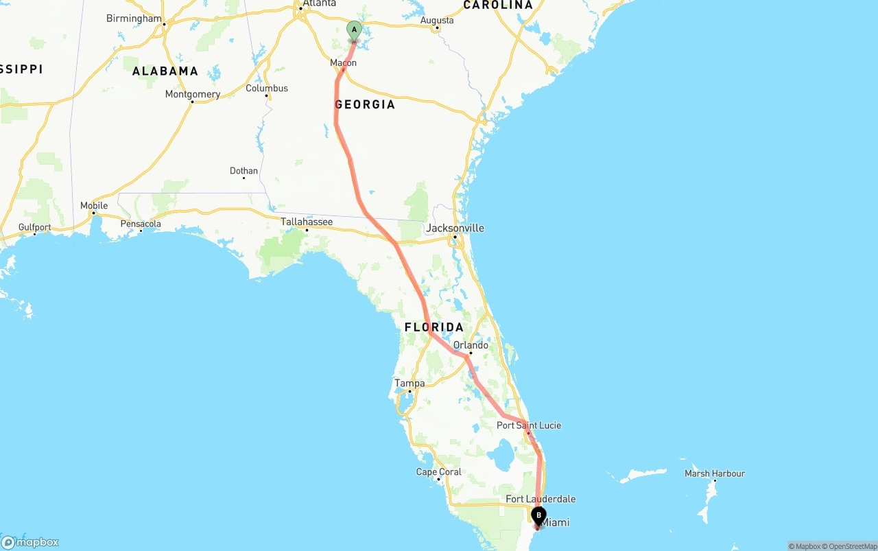 Shipping route from Georgia to Port of Miami