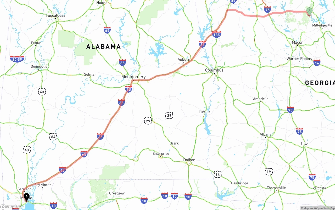 Shipping route from Georgia to Port of Mobile