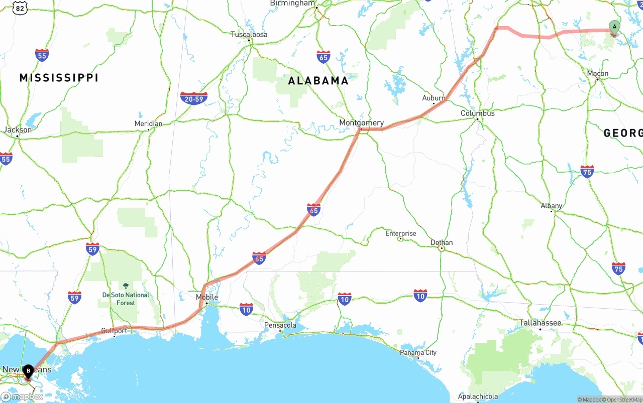 Shipping route from Georgia to Port of New Orleans