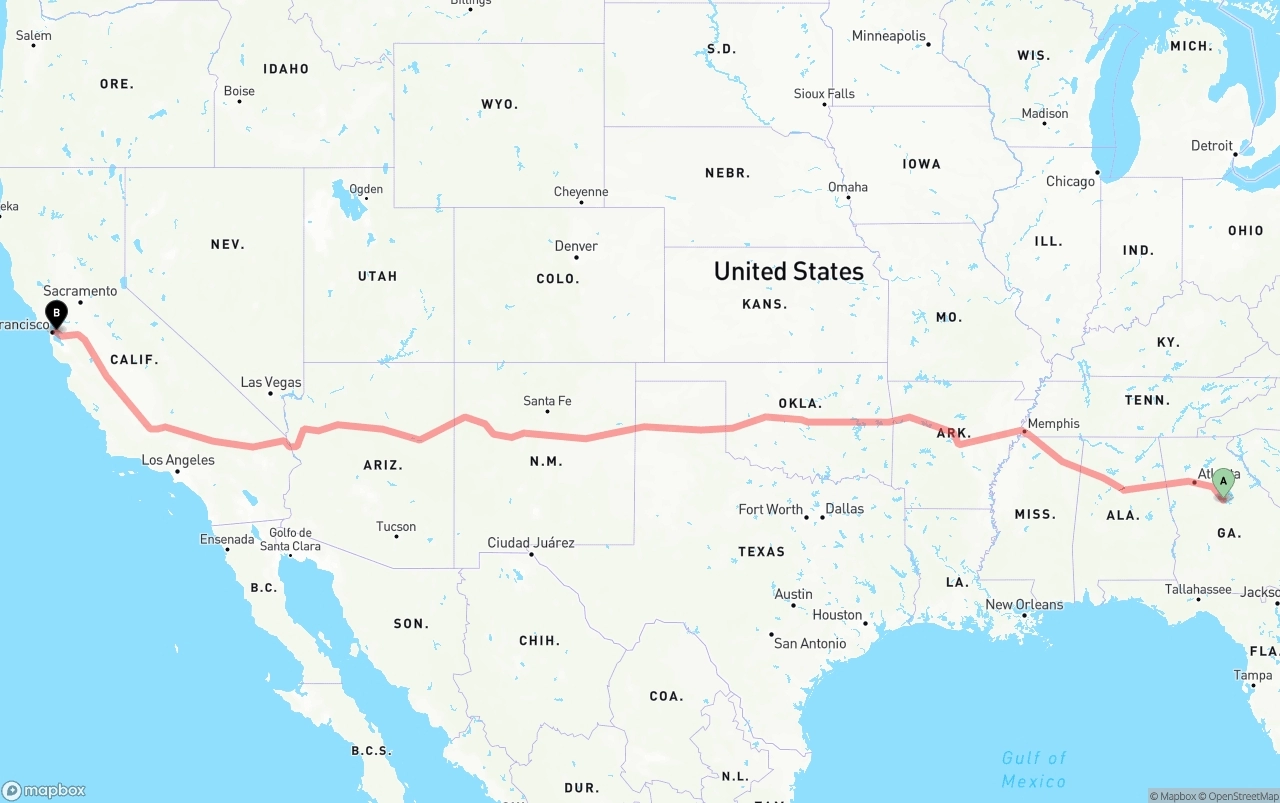 Shipping route from Georgia to Port of Oakland