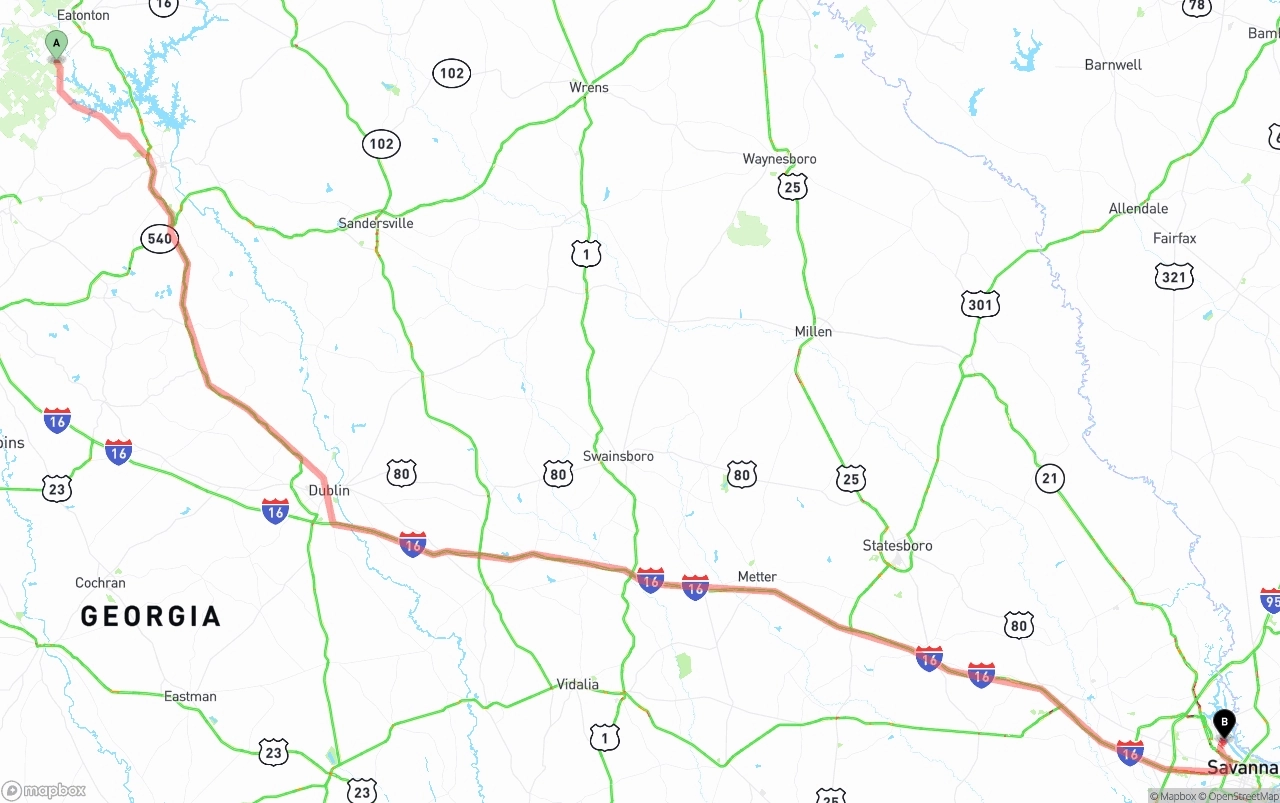 Shipping route from Georgia to Port of Savannah