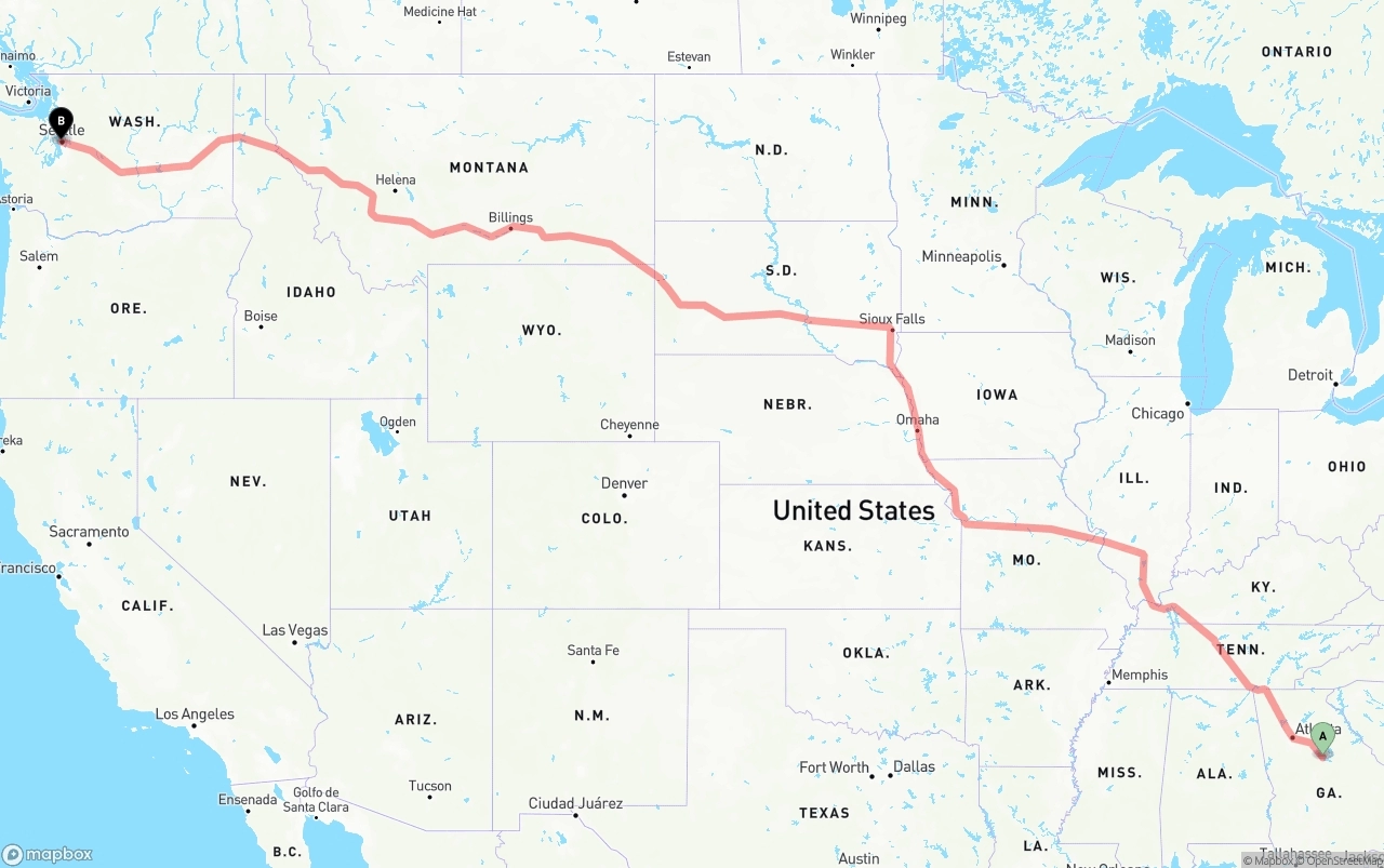 Shipping route from Georgia to Port of Seattle