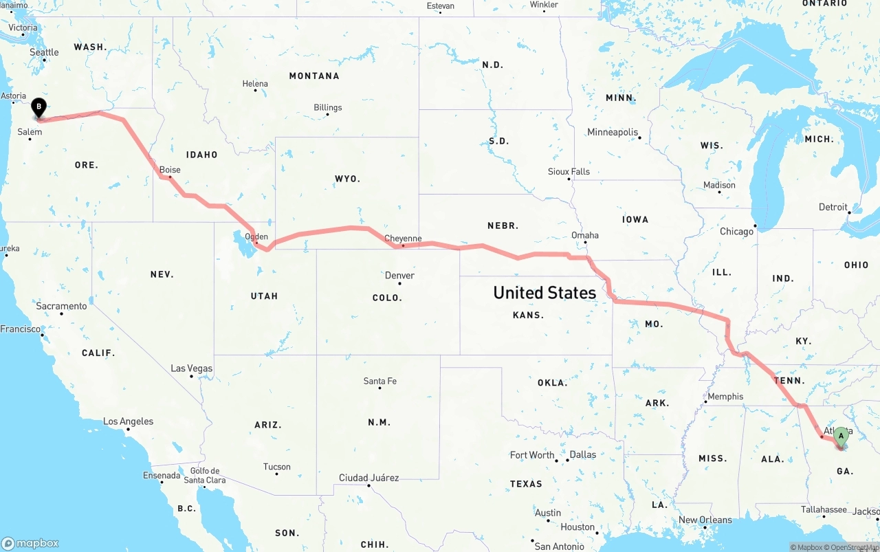 Shipping route from Georgia to Portland International Airport