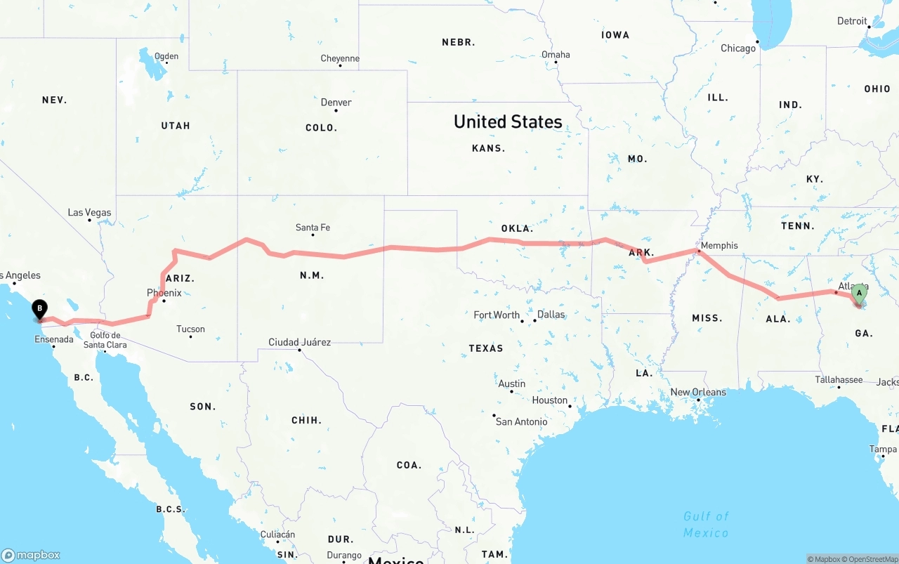 Shipping route from Georgia to San Diego International Airport
