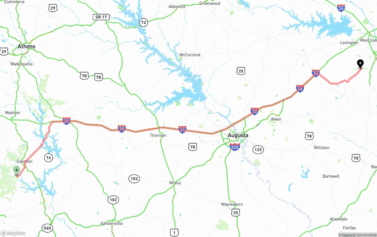Shipping route from Georgia to South Carolina