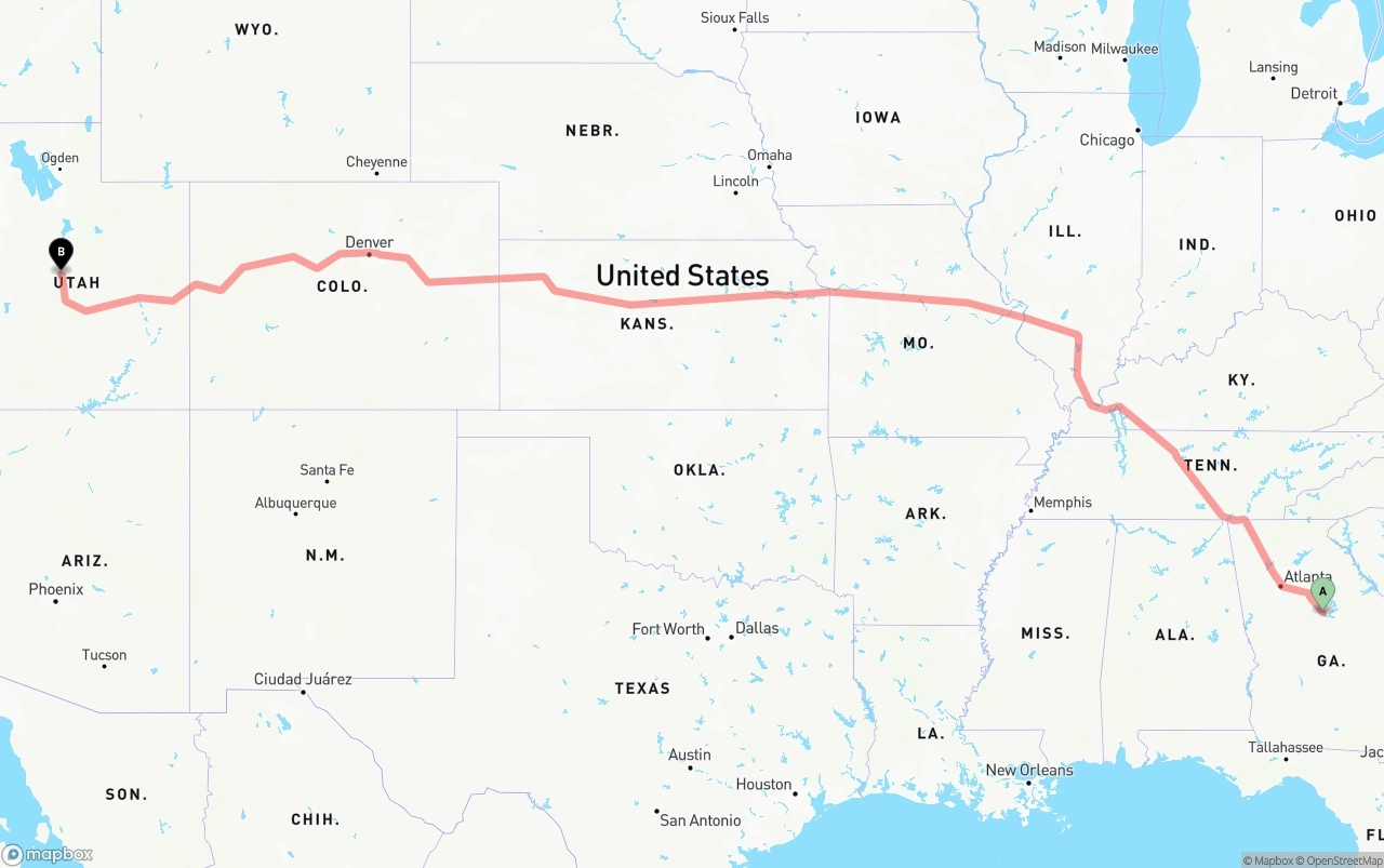 Shipping route from Georgia to Utah