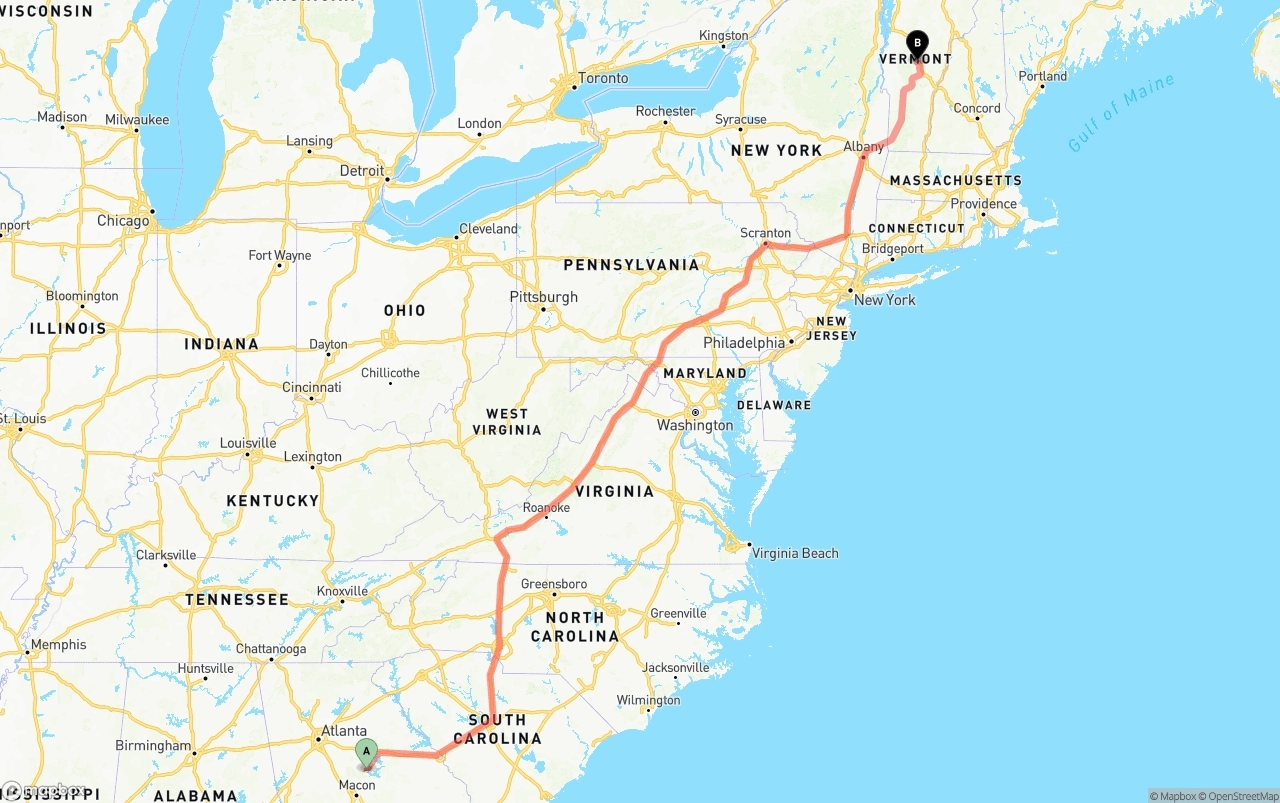 Shipping route from Georgia to Vermont