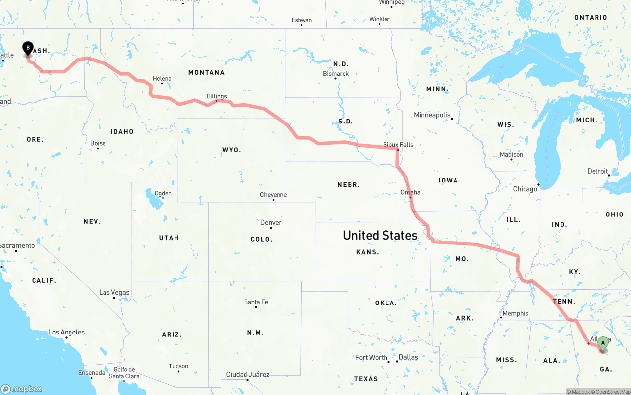 Shipping route from Georgia to Washington