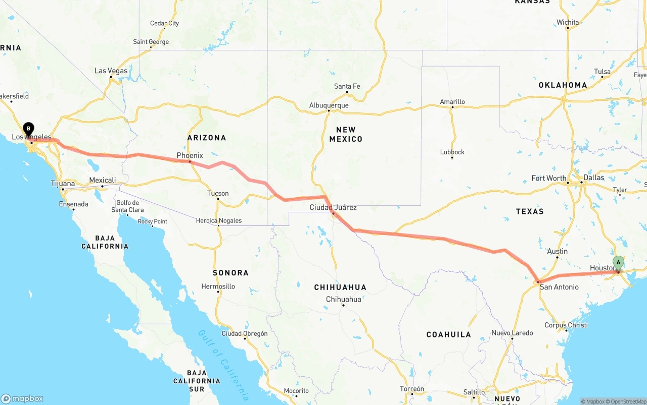 Shipping route from Houston to Bob Hope Airport