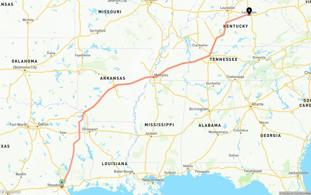Shipping route from Houston to Lexington