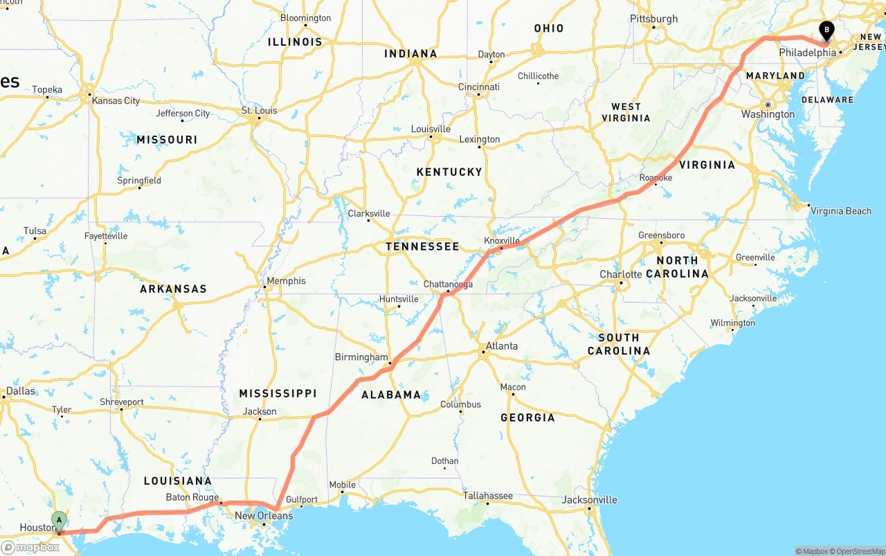 Shipping route from Houston to Phoenix