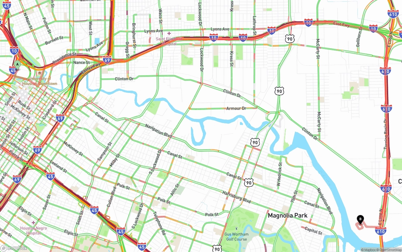 Shipping route from Houston to Port of Houston