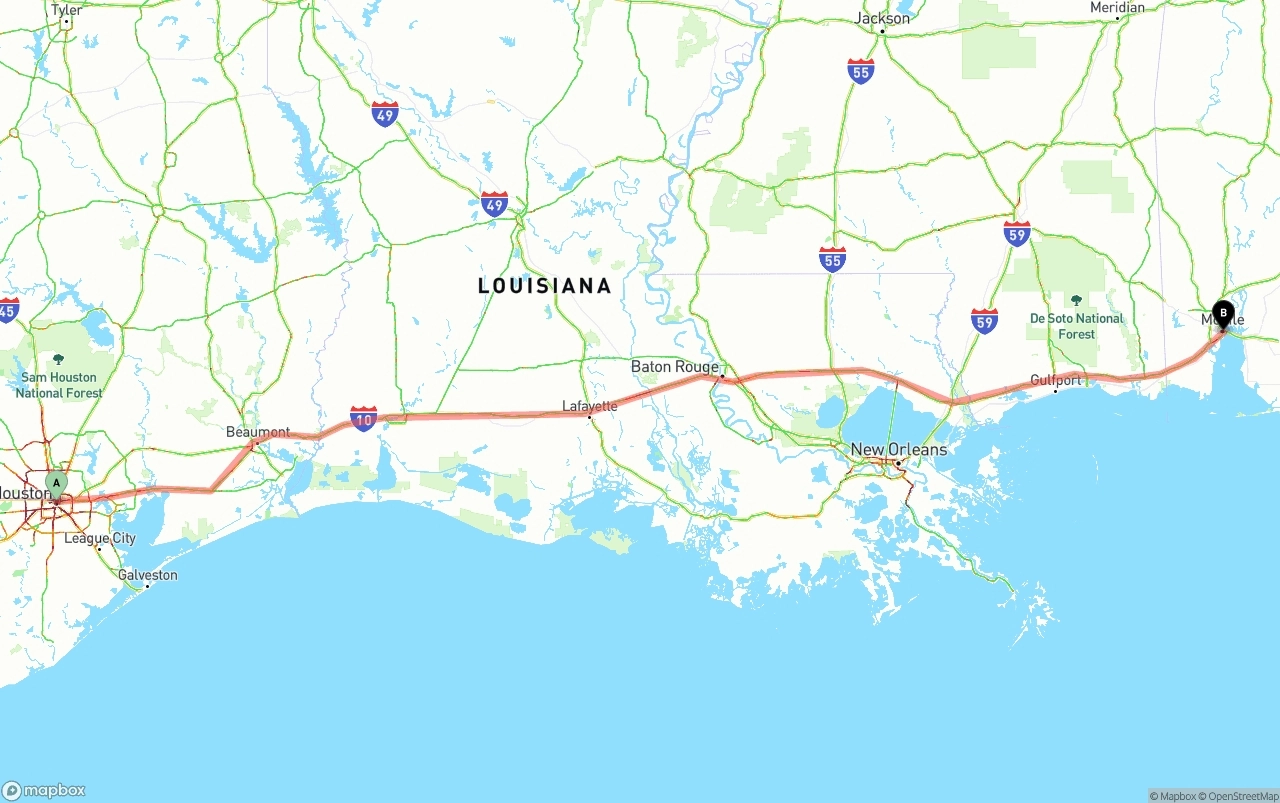 Shipping route from Houston to Port of Mobile