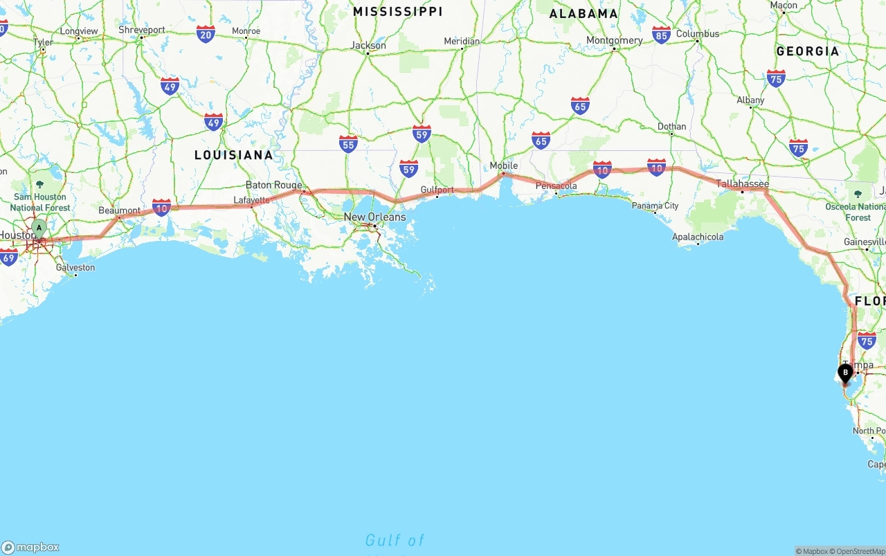 Shipping route from Houston to St. Petersburg