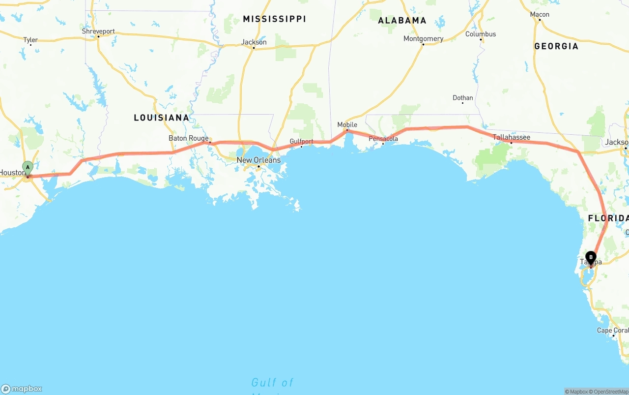 Shipping route from Houston to Tampa