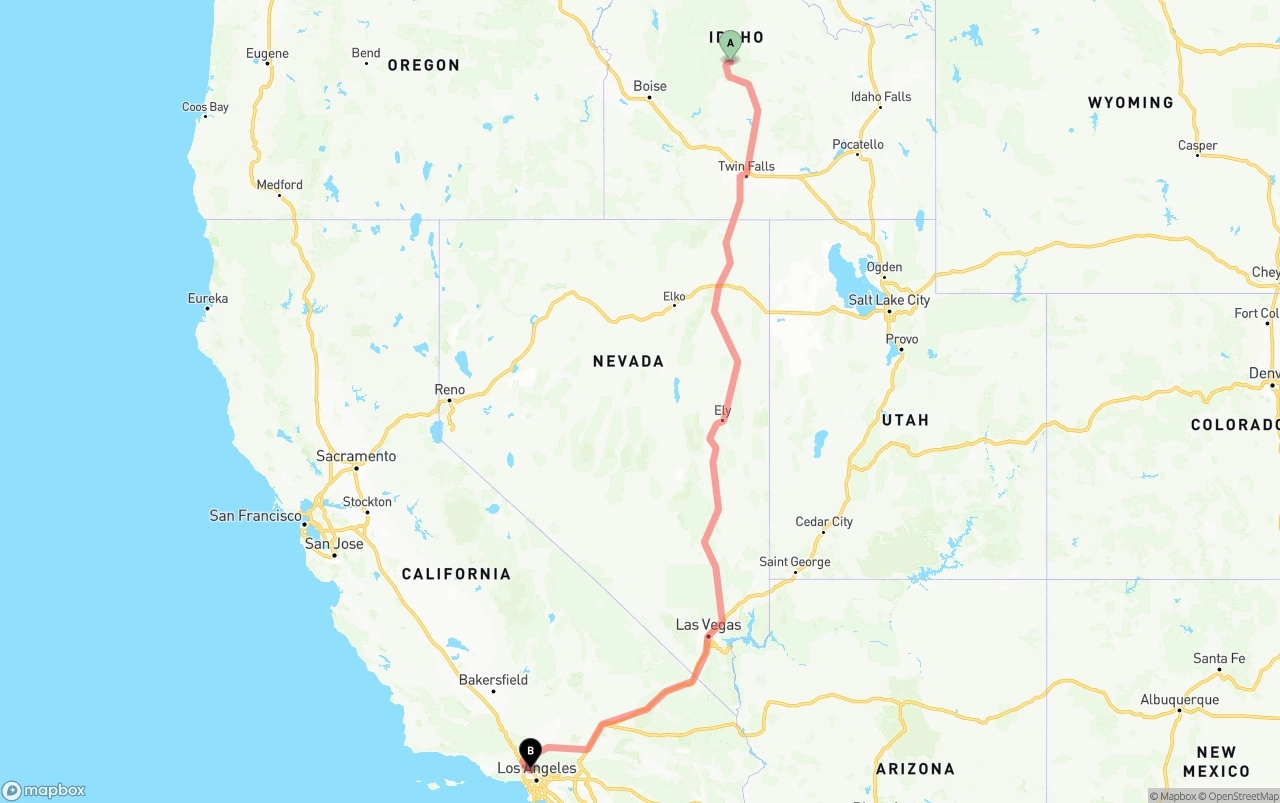 Shipping route from Idaho to Bob Hope Airport