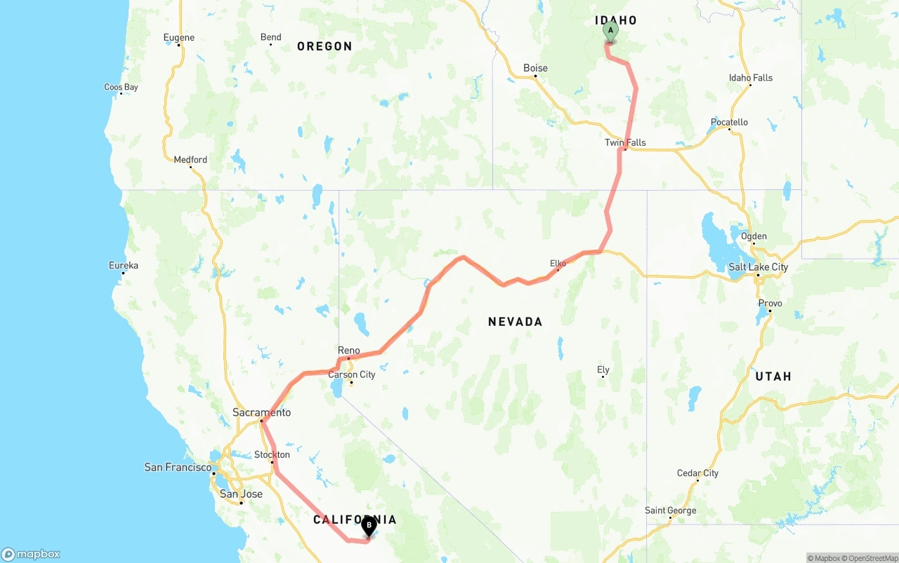 Shipping route from Idaho to California