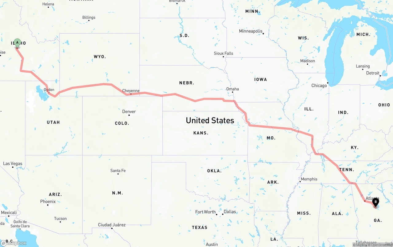 Shipping route from Idaho to Georgia