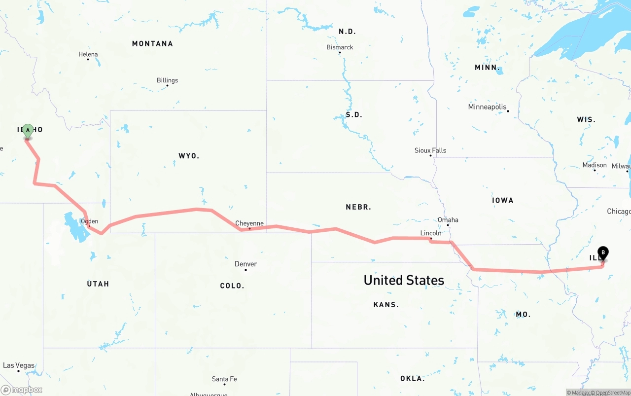Shipping route from Idaho to Illinois